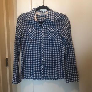 Blue and white checkered button down shirt